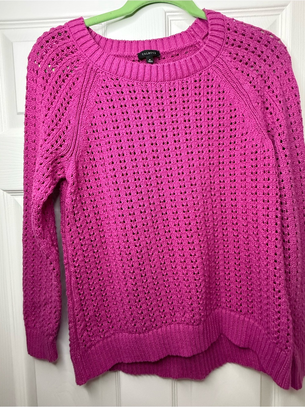 Talbots Open Knit Crewneck Sweater - Bright Pink 100% cotton